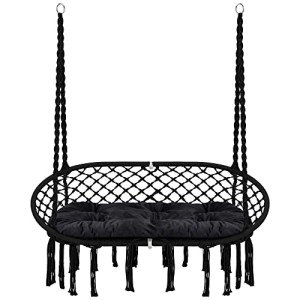 Macrame Hammock Chair Swing with Cushion, 450 lbs Capacity