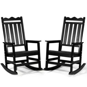 2 Weather-Resistant Adirondack Rocking Chairs - Black