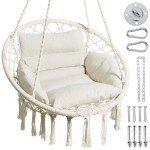 Beige Macrame Hammock Chair for Indoor and Outdoor