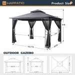 HAPPATIO 10' x 12' Outdoor Patio Gazebo, Grey