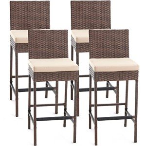 Set of 4 Wicker Bar Height Patio Chairs