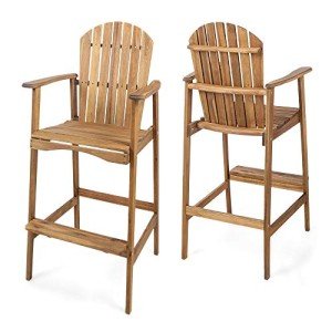 Malibu Outdoor Acacia Wood Barstool Set, 2-Pcs
