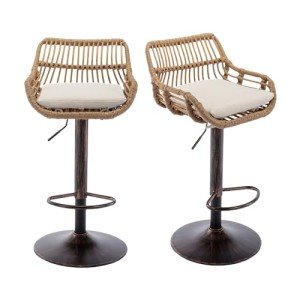 Set of 2 Adjustable Rattan Bar Stools