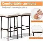 Khaki Rattan 3-Piece Bar Set for Outdoor Spaces