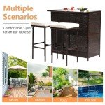 Khaki Rattan 3-Piece Bar Set for Outdoor Spaces