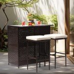 Khaki Rattan 3-Piece Bar Set for Outdoor Spaces