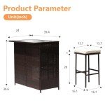 Khaki Rattan 3-Piece Bar Set for Outdoor Spaces