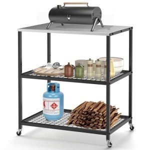 Versatile Outdoor Grill Cart with Wheels and Shelves