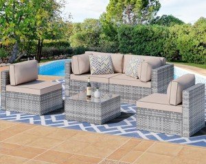 5-Piece Silver Gray Outdoor Sectional Sofa Set