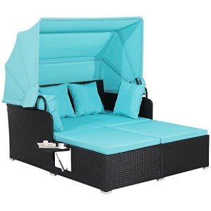 Turquoise Outdoor Daybed with Canopy and Cushions
