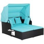 Turquoise Outdoor Daybed with Canopy and Cushions