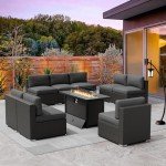 9-Piece Patio Sectional Set with Fire Pit Table