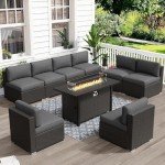 9-Piece Patio Sectional Set with Fire Pit Table