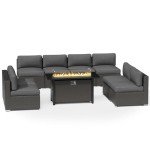 9-Piece Patio Sectional Set with Fire Pit Table