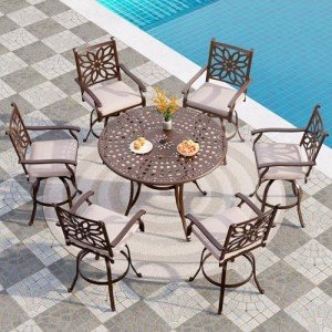 PHI VILLA 7-Piece Cast Aluminum Bar Dining Set