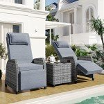 Outdoor Recliner Chair Set with Wicker Table