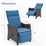Navy Blue Outdoor Recliner Chair for Patio