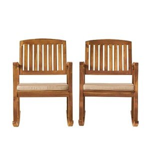 Acacia Rocking Chairs Set with Cushions, Teak