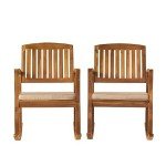 Acacia Rocking Chairs Set with Cushions, Teak
