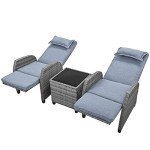 Outdoor Recliner Chair Set with Wicker Table
