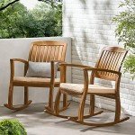 Acacia Rocking Chairs Set with Cushions, Teak