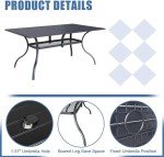 Rectangular Steel Patio Dining Table with Umbrella Hole