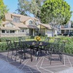 Rectangular Steel Patio Dining Table with Umbrella Hole