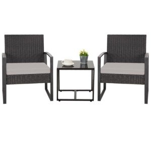 3-Piece Wicker Patio Bistro Set with Cushions