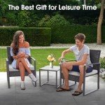 3-Piece Wicker Patio Bistro Set with Cushions