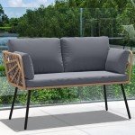 YITAHOME Grey Wicker Outdoor Loveseat with Cushions