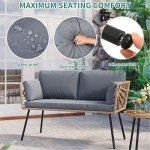 YITAHOME Grey Wicker Outdoor Loveseat with Cushions