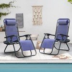 Set of 2 Blue Zero Gravity Chairs with Cup Holders