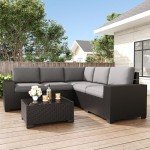 LayinSun 6-Piece Black Rattan Patio Sofa Set
