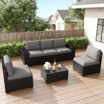 LayinSun 6-Piece Black Rattan Patio Sofa Set