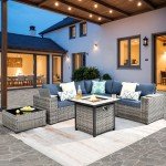 7-Piece Outdoor Wicker Patio Sofa Set with Fire Pit