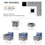 7-Piece Outdoor Wicker Patio Sofa Set with Fire Pit