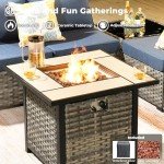 7-Piece Outdoor Wicker Patio Sofa Set with Fire Pit