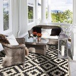 Reversible Outdoor Mat - Black & Beige Lattice