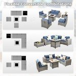 7-Piece Outdoor Wicker Patio Sofa Set with Fire Pit