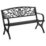 50" Outdoor Metal Garden Bench with Floral Backrest
