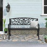50" Outdoor Metal Garden Bench with Floral Backrest