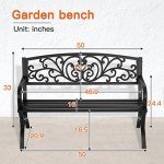 50" Outdoor Metal Garden Bench with Floral Backrest