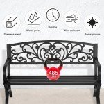 50" Outdoor Metal Garden Bench with Floral Backrest