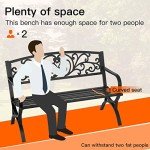 50" Outdoor Metal Garden Bench with Floral Backrest