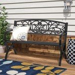 50" Outdoor Metal Garden Bench with Floral Backrest