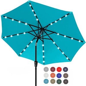 9FT Turquoise Solar LED Patio Umbrella