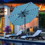 9FT Turquoise Solar LED Patio Umbrella