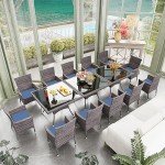 15-Piece Outdoor Rattan Dining Set with Cushions