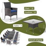 15-Piece Outdoor Rattan Dining Set with Cushions
