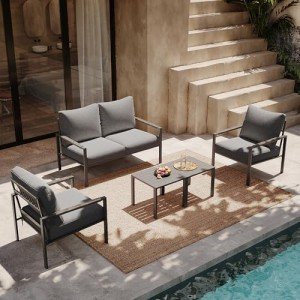 Modern 5-Piece Dark Grey Metal Patio Set